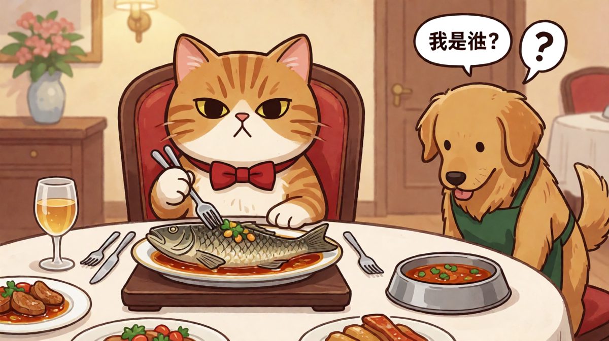 猫：这顿饭我请，你负责吃就行