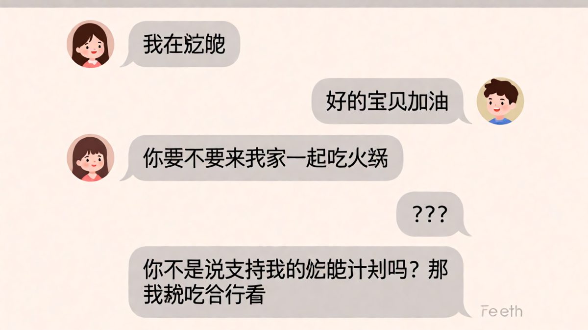 女友说在减肥结果转头就拉男朋友吃火锅