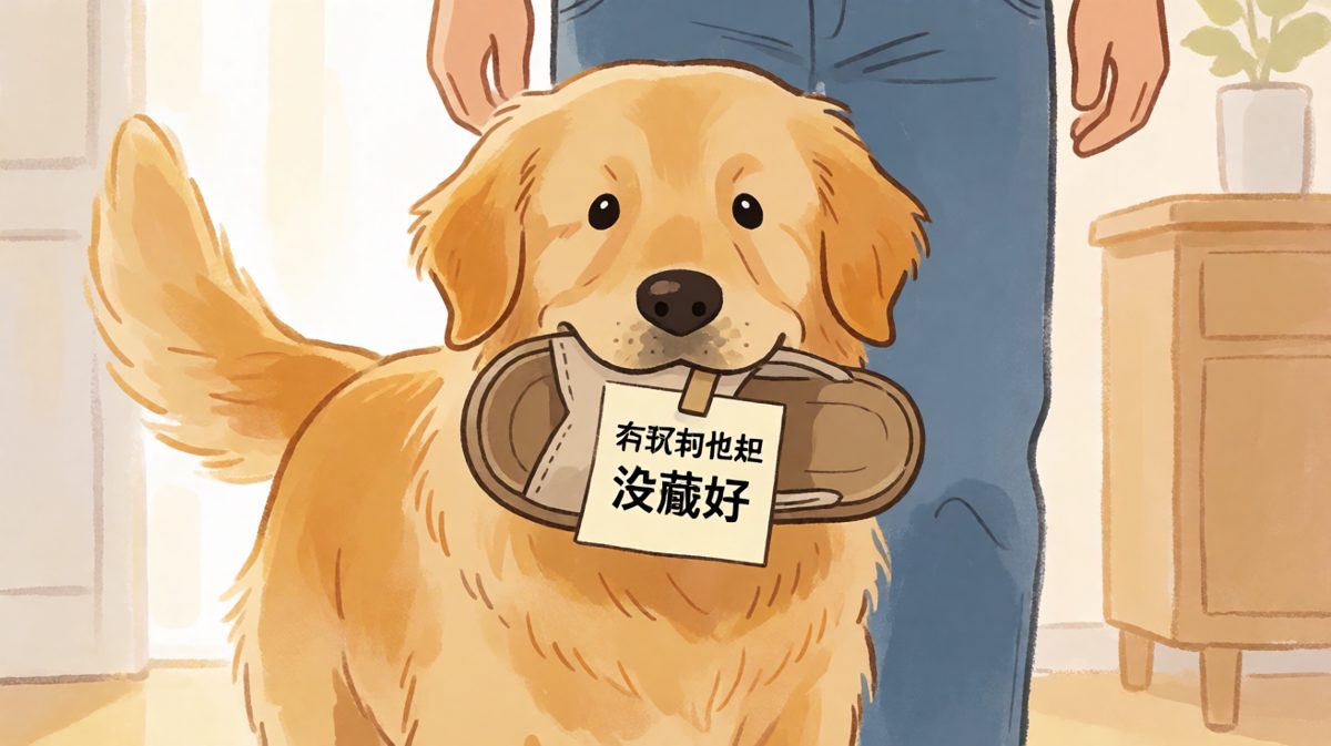 金毛：拖鞋它自己跑进我嘴里的