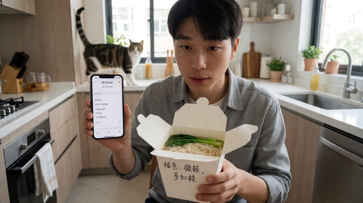 点的是麻辣小龙虾，送来一碗清汤面