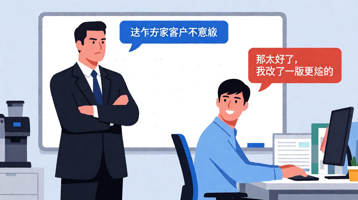 老板抱怨方案不行，员工反手更烂——反转笑点。