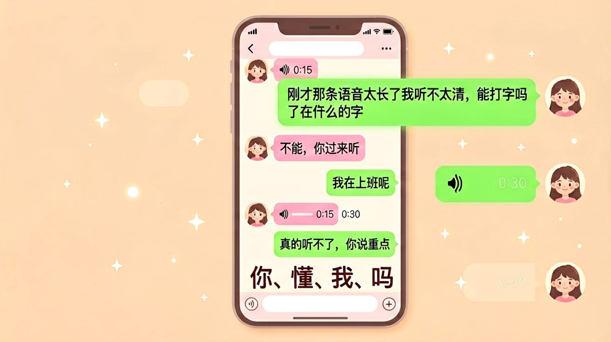 让她打字她不肯，非让我过来听语音