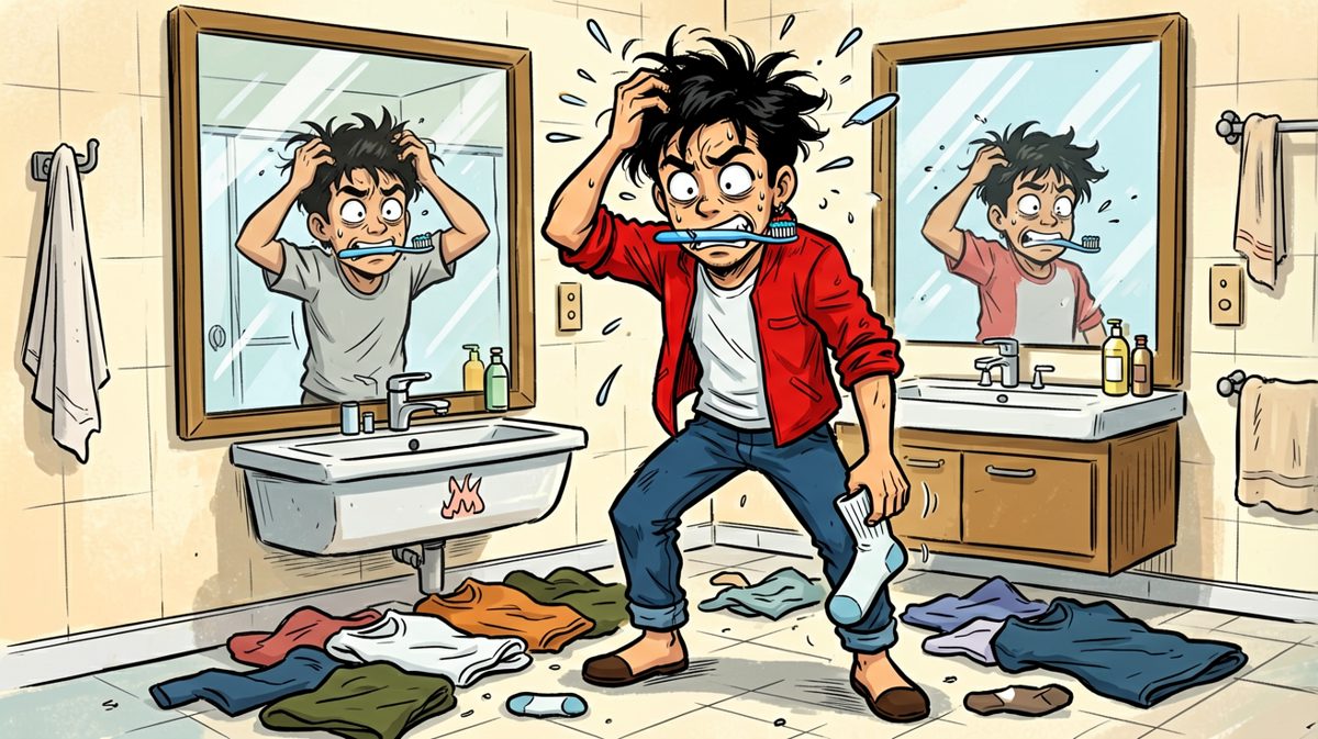 第二格：手忙脚乱找袜子，袜子永远只有一只。