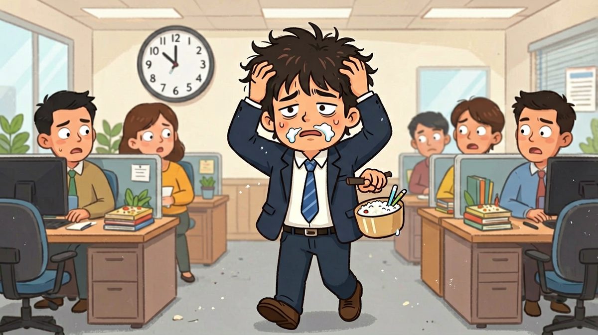 第四格：9点01分到达战场，今天又是元气满满……噩梦的一天。