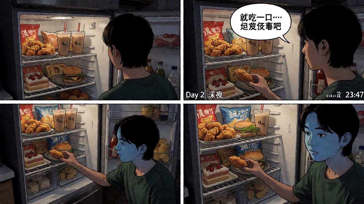 第三天深夜：饿到崩溃，深夜突袭冰箱