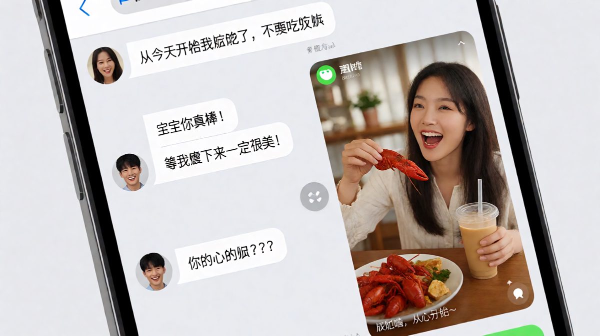 减肥从「心」开始，意思是从心里吃