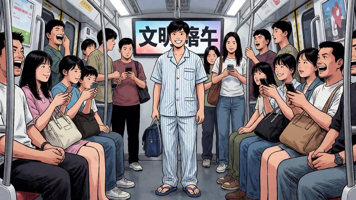 穿着睡衣挤地铁，成了全车最靓的仔