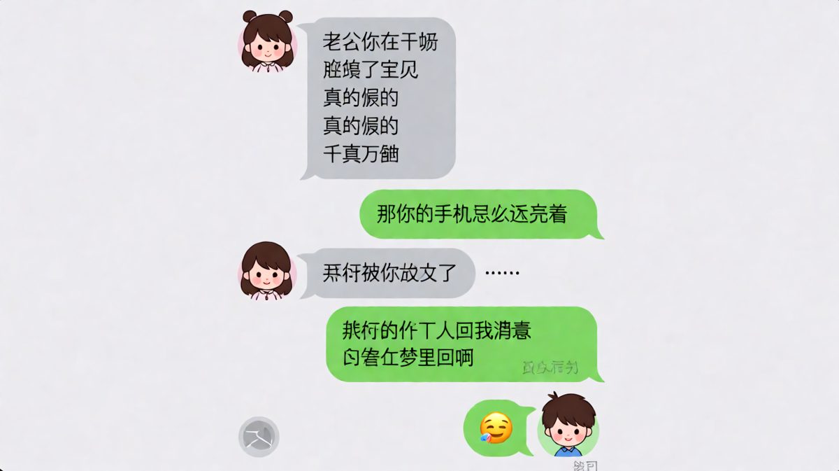 男生假装睡觉装深沉，手机亮着被发现，还试图用表情包蒙混过关。