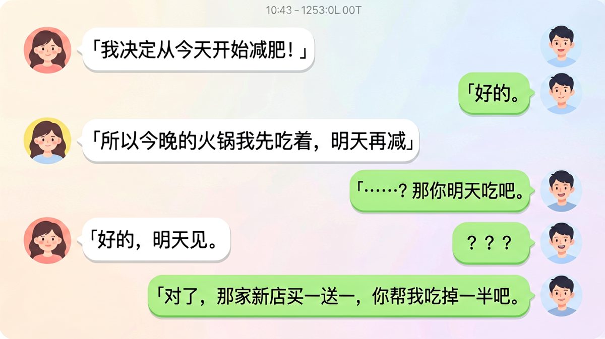 女生宣布减肥，结果把男生当「清盘工具人」