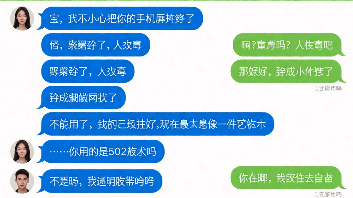 女生摔坏男友手机用透明胶带粘好，还声称是「艺术品」，男友灵魂出窍
