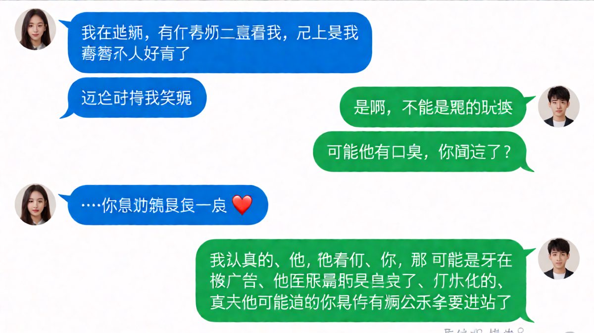 女生炫耀帅哥看她，男友一本正经胡说八道，最后一句「身后有公交车要进站」让人笑喷