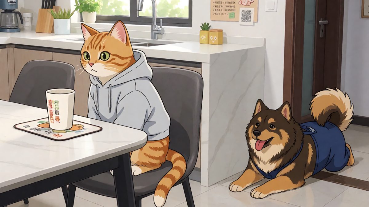 猫咪：不是我，是杯子自己跳下去的。