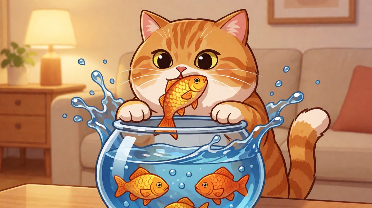橘猫：这鱼明明是我的！我早就看见你了。
