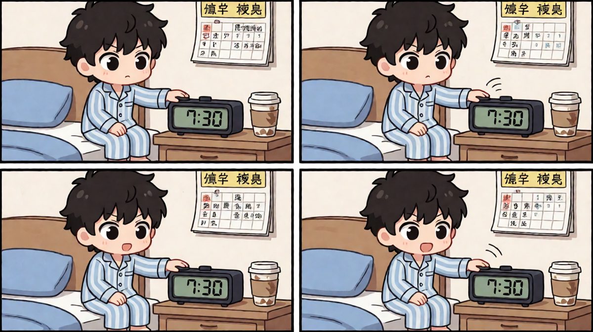 闹钟响了，但脑子说：再睡五分钟