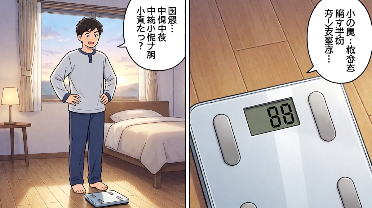 小明看着体重秤上的数字，发誓今天开始减肥！