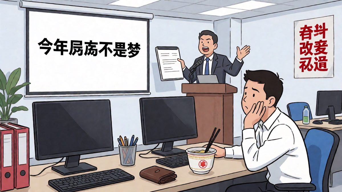老板：明年给你买房！员工：那我直接睡公司了。