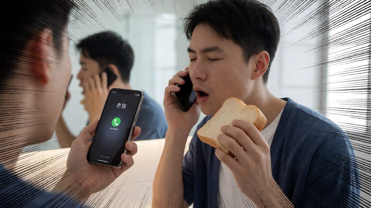 极限准备：刷牙+吃早饭+接老板电话