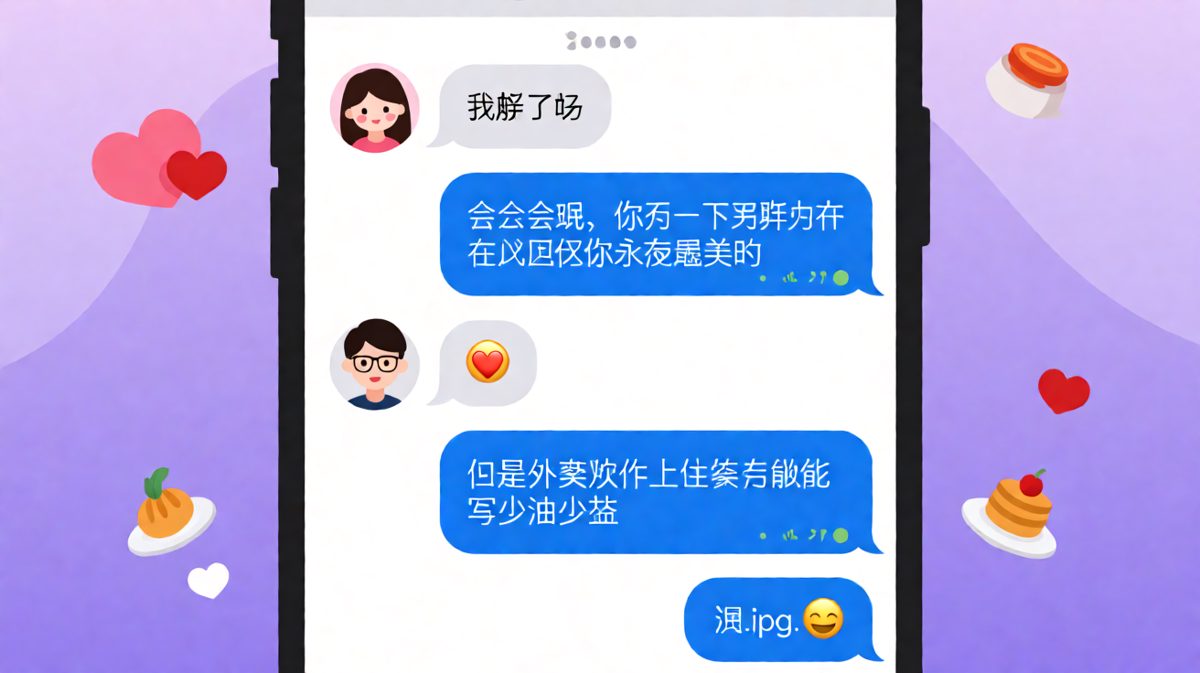 男生甜言蜜语铺垫后不忘提醒老婆点外卖少放油