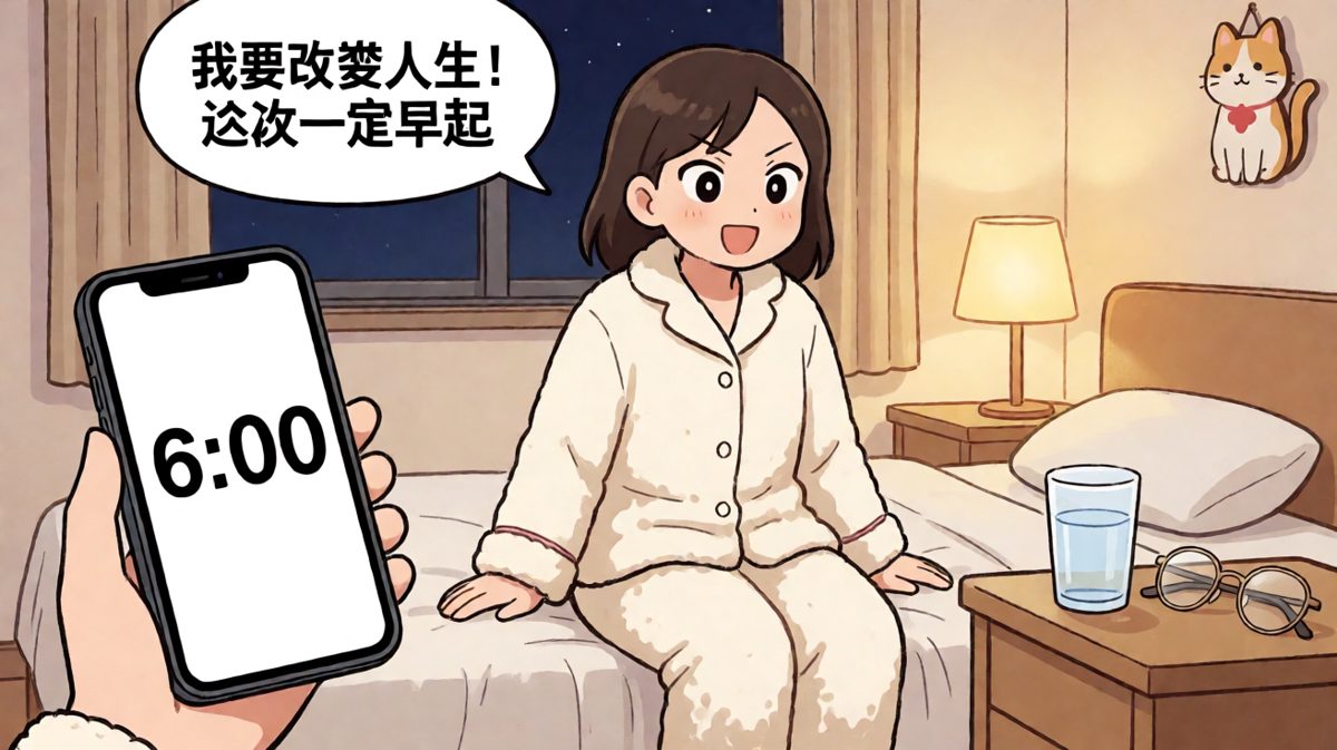 深夜雄心壮志，设定闹钟准备早起改变人生