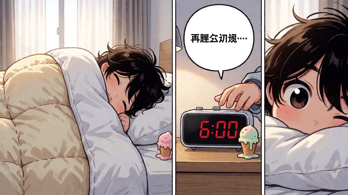 闹钟响起瞬间，身体比大脑更诚实地按掉继续睡
