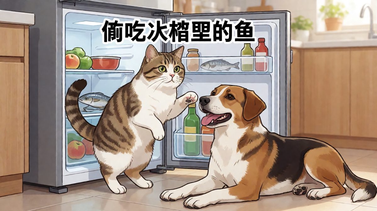 猫偷鱼被抓现行：冰箱门再小也是机会，猫主子的胃口比你还大