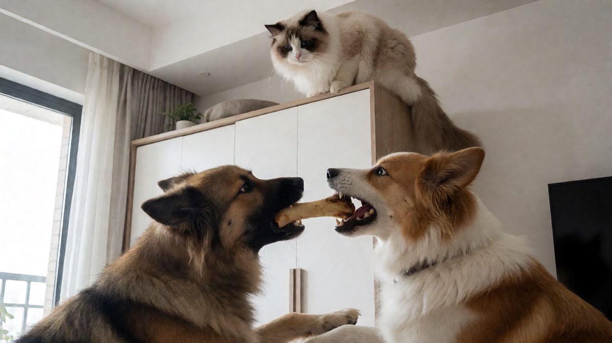 猫咪在云端：狗子在争夺一个骨头像极了战场，猫主子的智商比你还大