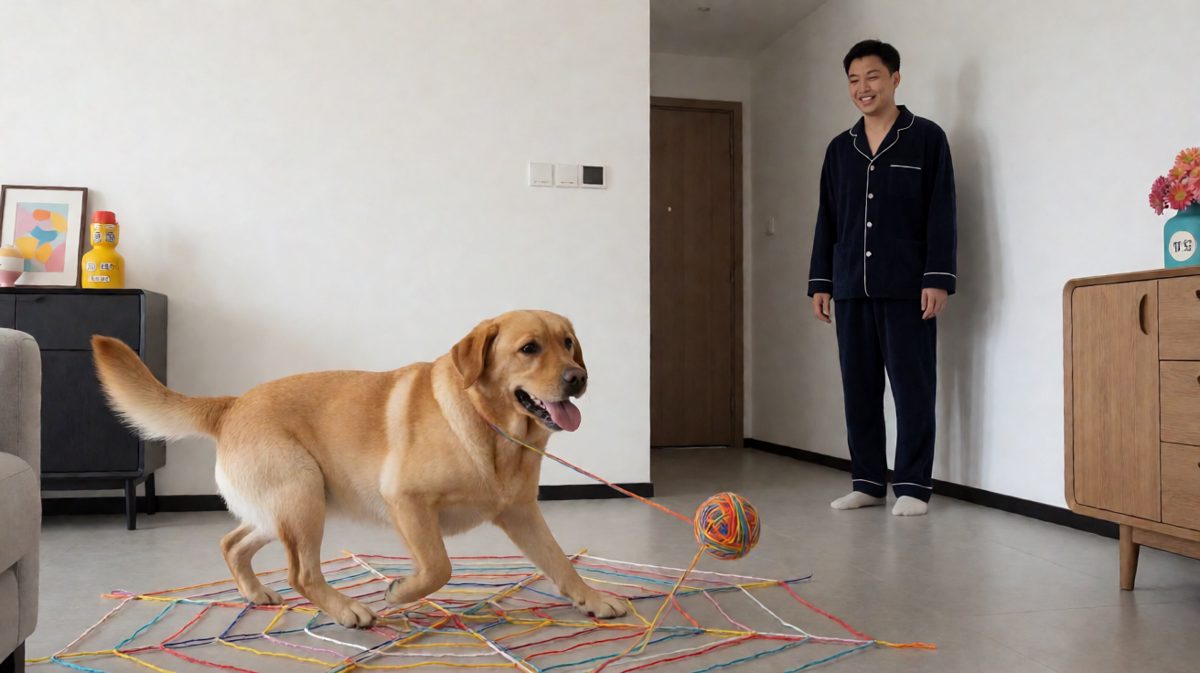 拉布拉多的终极破坏力：原来是一团毛线，狗子被骗了，自信心爆炸