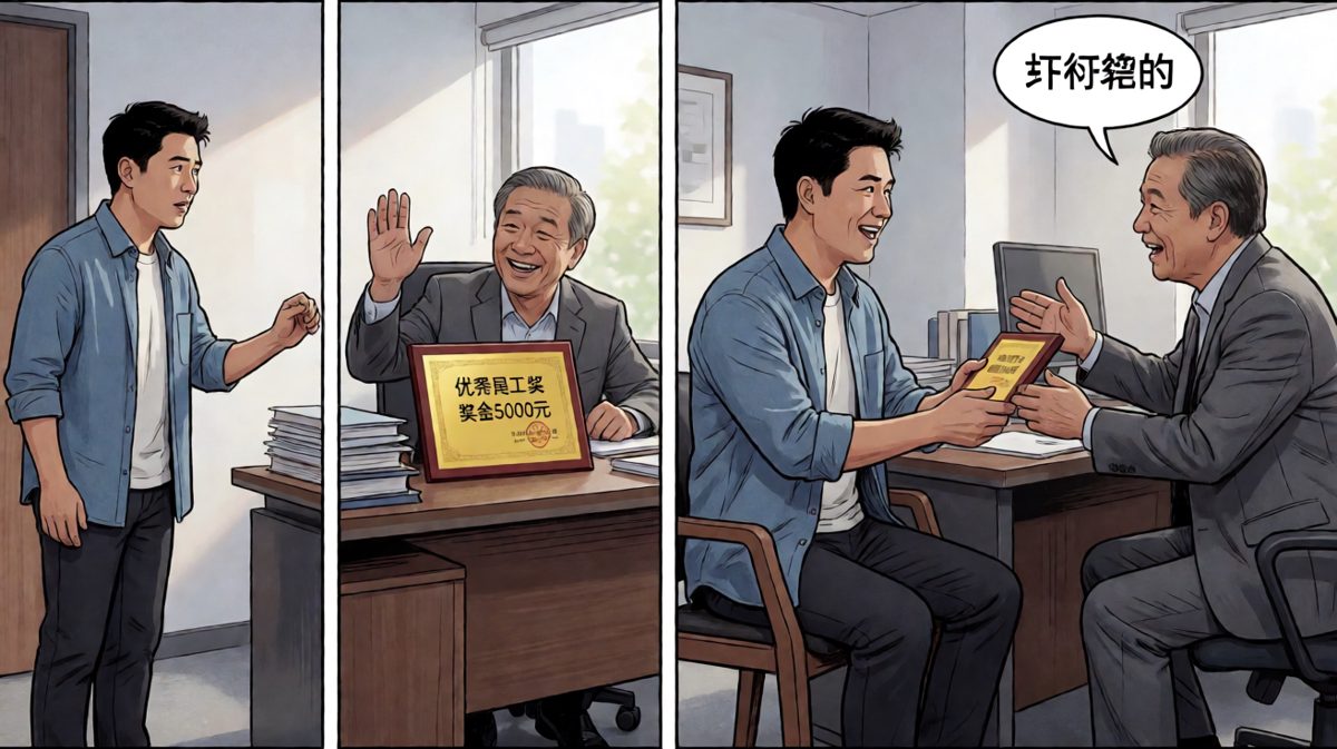员工：'老板，今年绩效能涨点吗？' 老板：'你的努力我都看在眼里' 员工感动点头 老板：'所以给你换个新工牌'