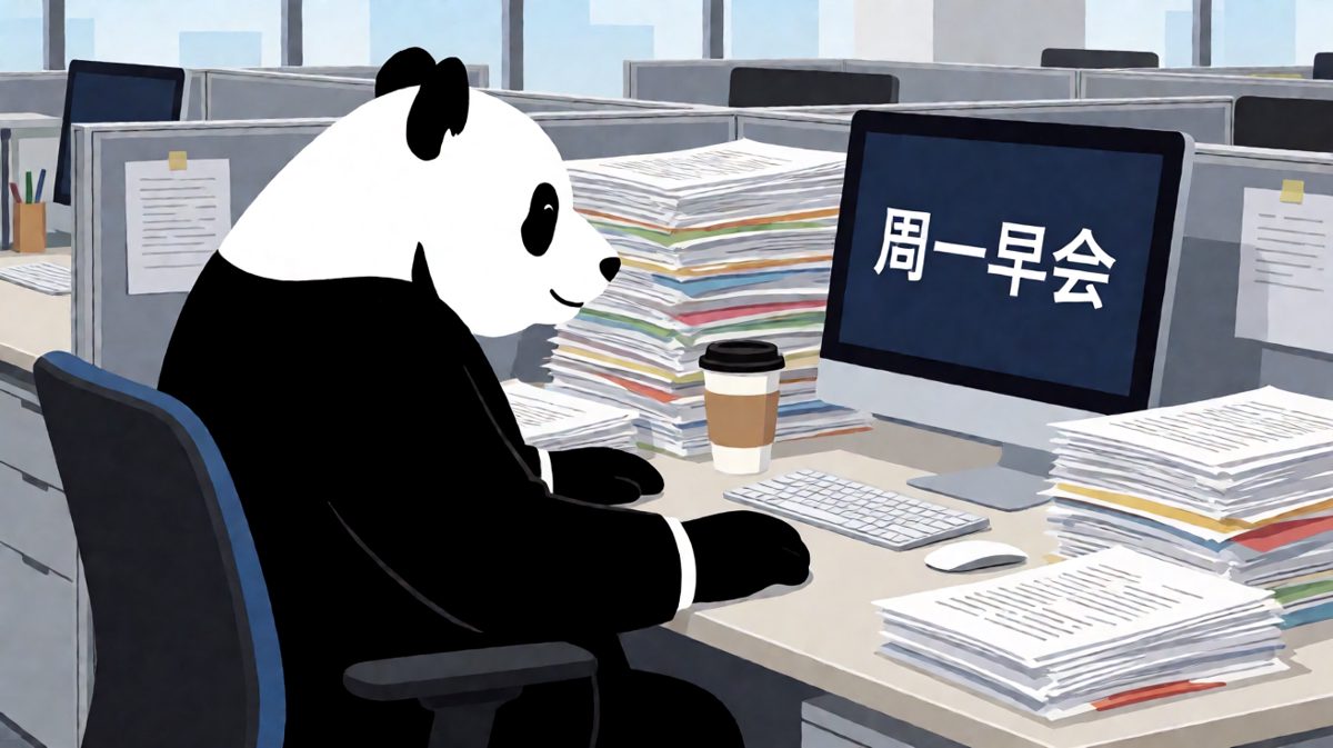 周一上班的熊猫打工人，灵魂已被抽离