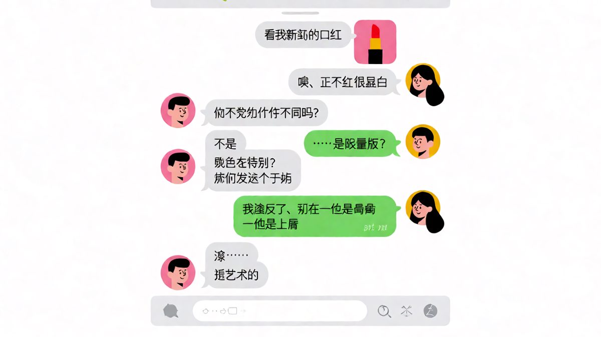 女生口红涂反还发出来求夸奖，男生死里求生