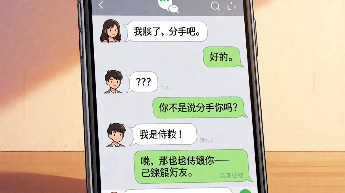 女生试探性说分手，结果被男生的反向试探搞崩了。