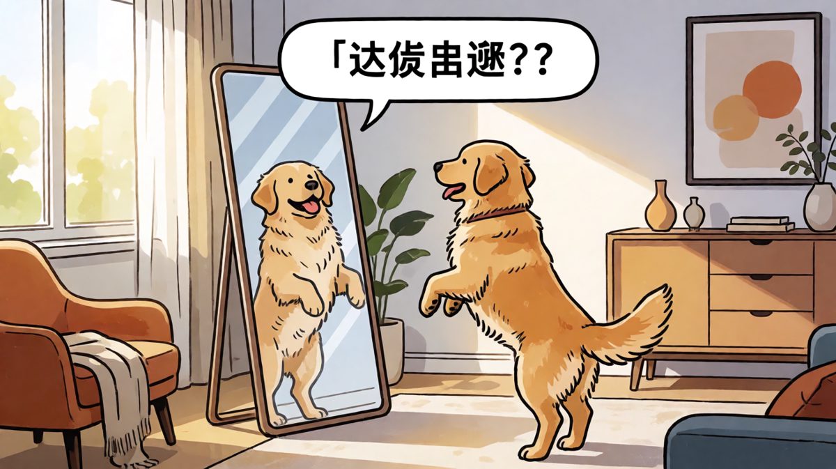 第一次意识到镜子那货会模仿自己，金毛直接懵圈了