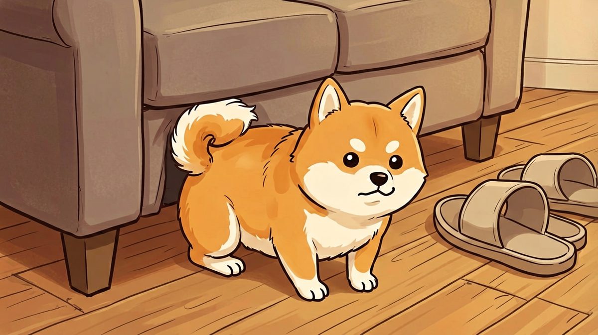 「柴犬：我没有躲沙发，我只是在进行深度沙发观察。」