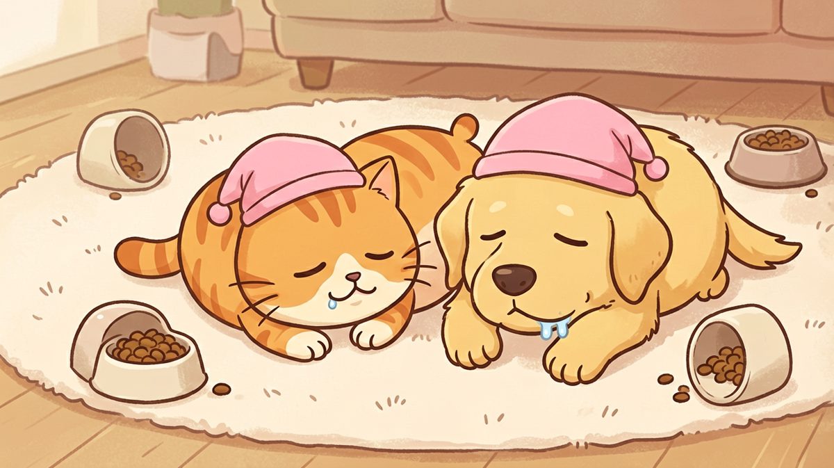 「猫狗CP：睡得像昏迷，这是我们对零食最高的尊重。」