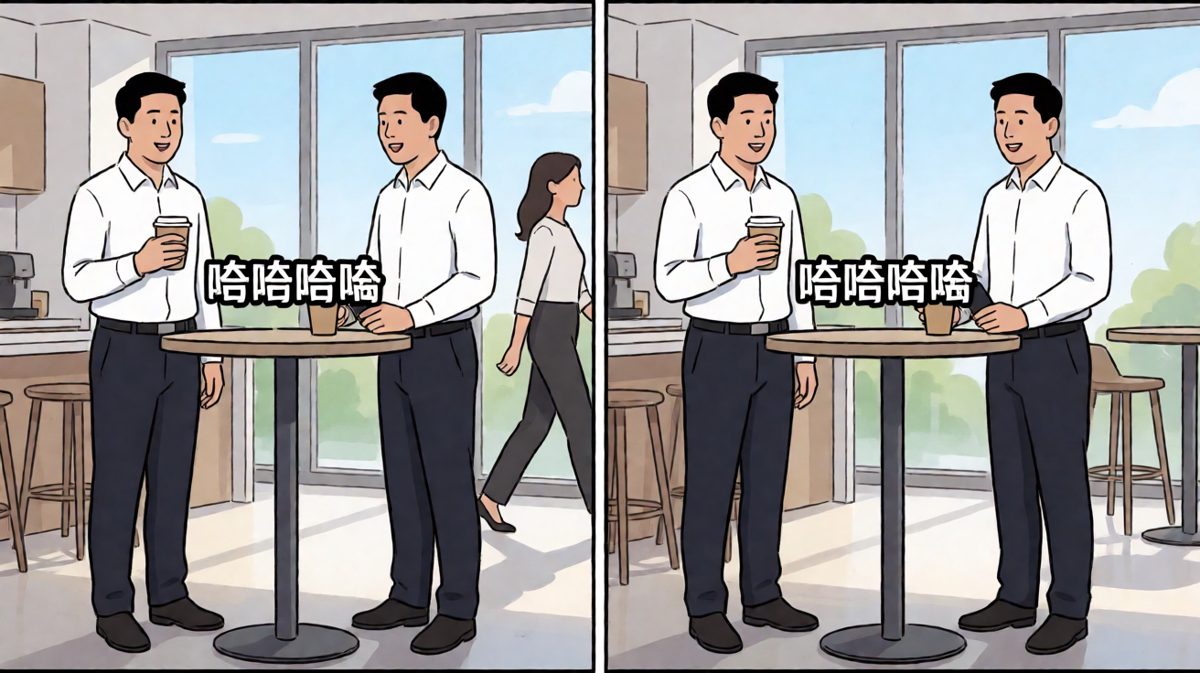 被同事发现后紧急销毁证据，表演浮夸的假笑