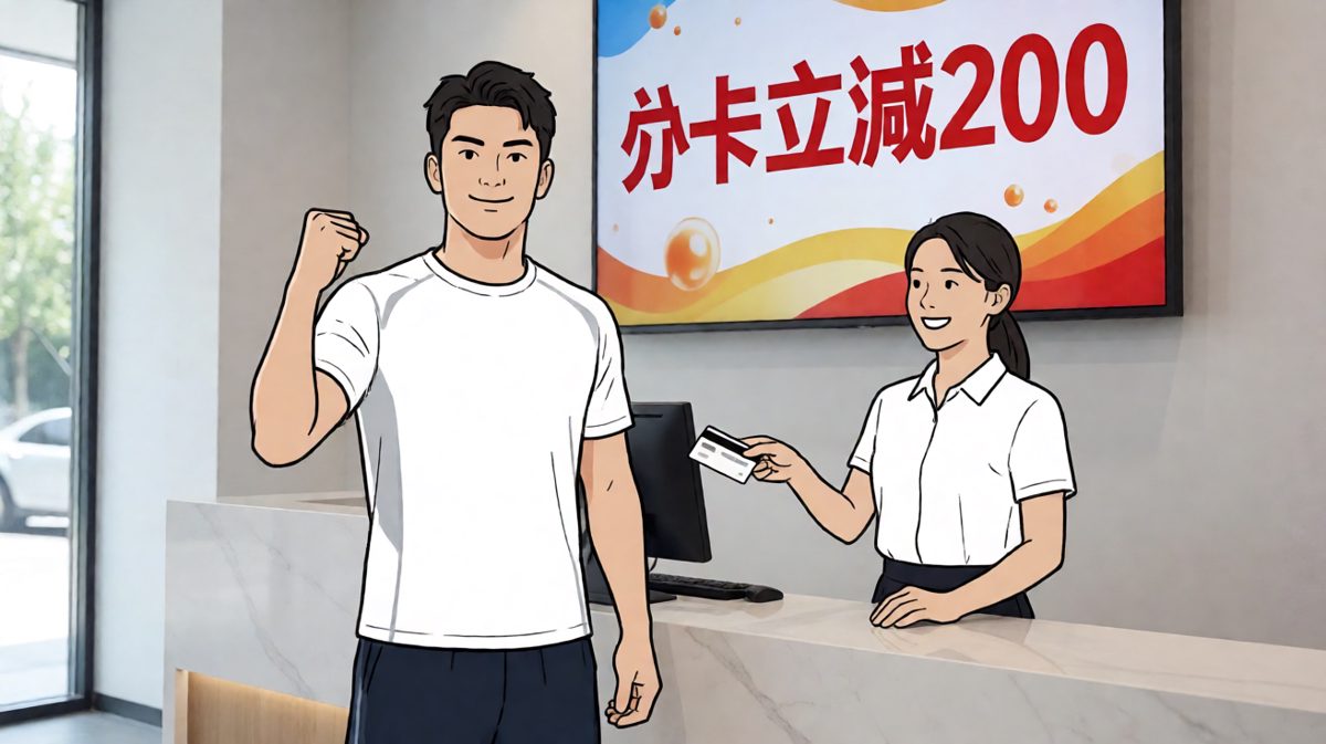 主角豪情万丈办理健身卡，立志要练出八块腹肌。