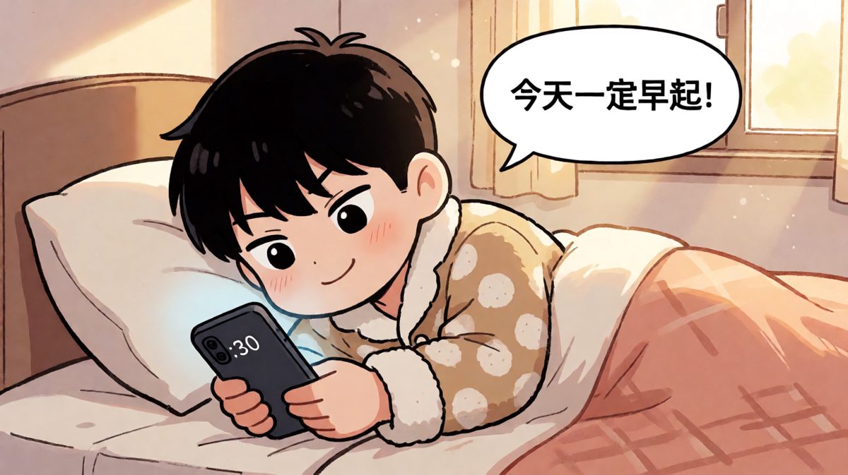 信心满满设定闹钟，誓言今天一定早起