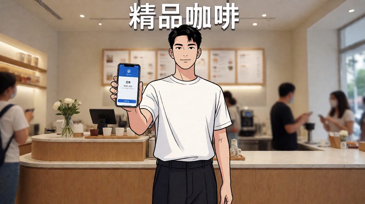 主角自信走进咖啡店，准备潇洒消费。