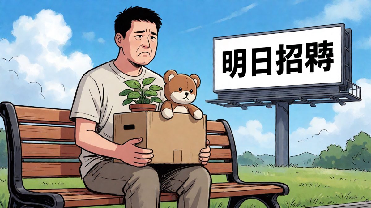 摸鱼过度被开除，坐在公园长椅上抱着纸箱，看着对面的招聘广告陷入沉思