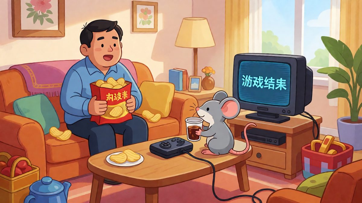 第四格：结局，主人和老鼠成了室友