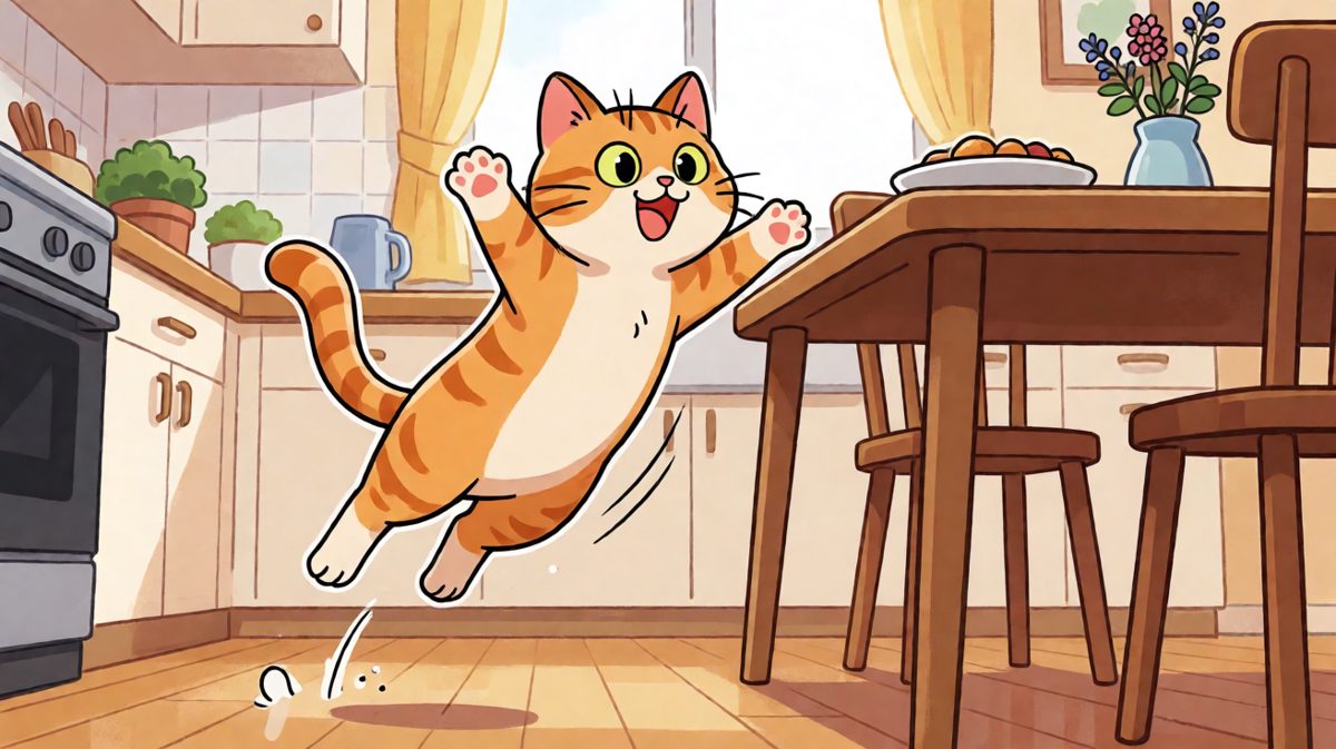 猫：我明明是计划好的，只是风突然推了我一下。