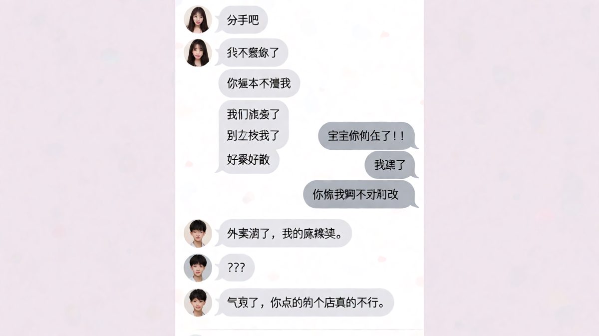 一场轰轰烈烈的分手风波，起因是一碗洒掉的外卖
