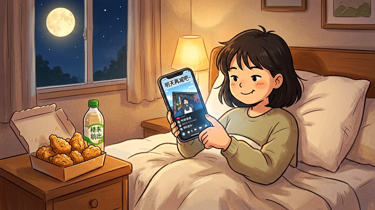 第4格：躺平放弃，炸鸡奶茶真香