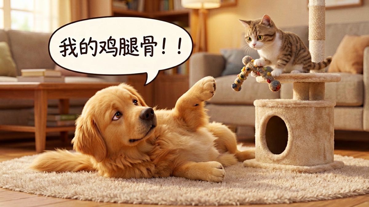 狗狗的最爱玩具被猫霸占，委屈巴巴求放过