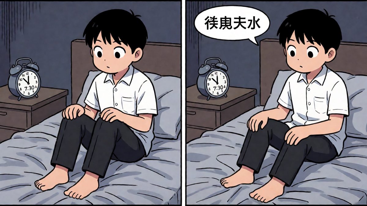 闹钟坏了，小明发现已经睡过头了。