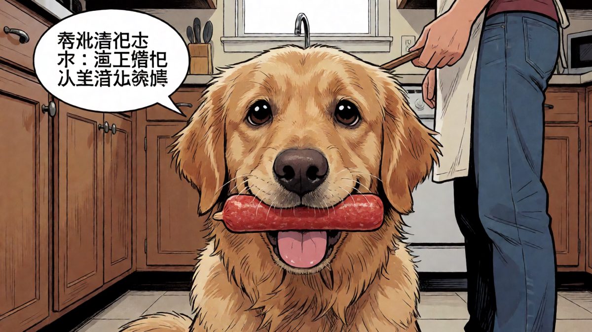 狗：这根香肠它自己跳进我嘴里的，真不是我偷的