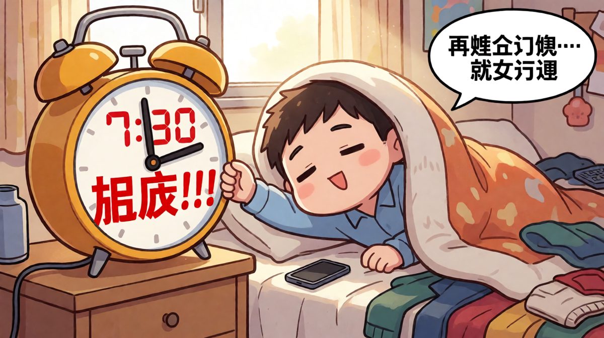 闹钟响起，小李开启「被窝封印术」