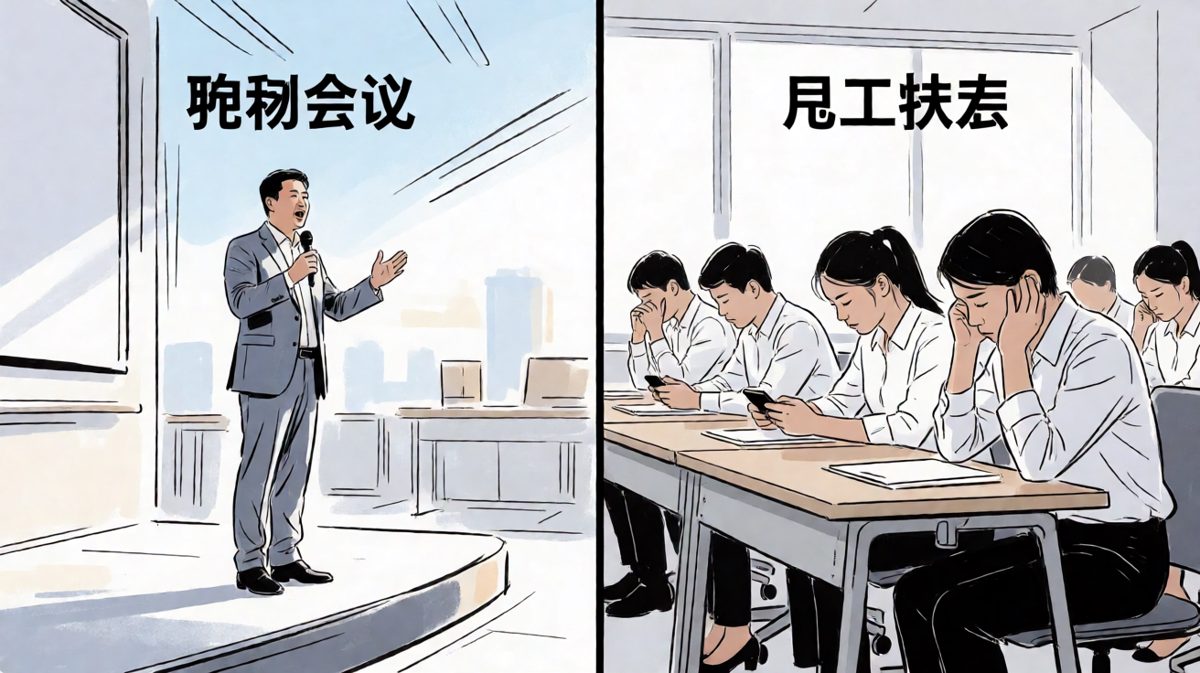 开会三件套：点头、记笔记、魂游天外