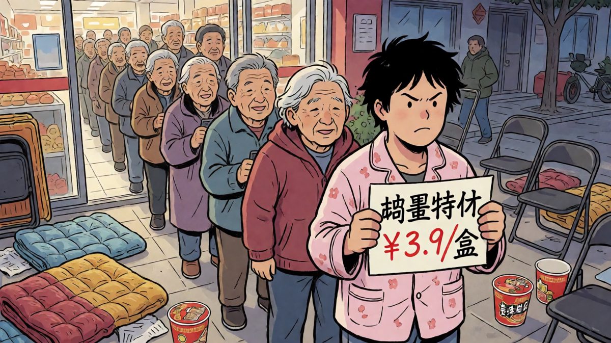 为了三块九的特价鸡蛋，主角凌晨四点就排到了超市门口。