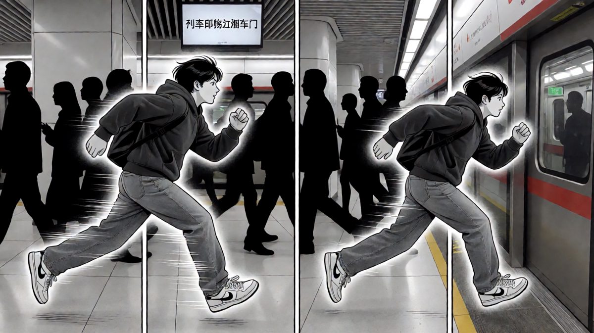 眼看要迟到，拼了命冲下楼梯！